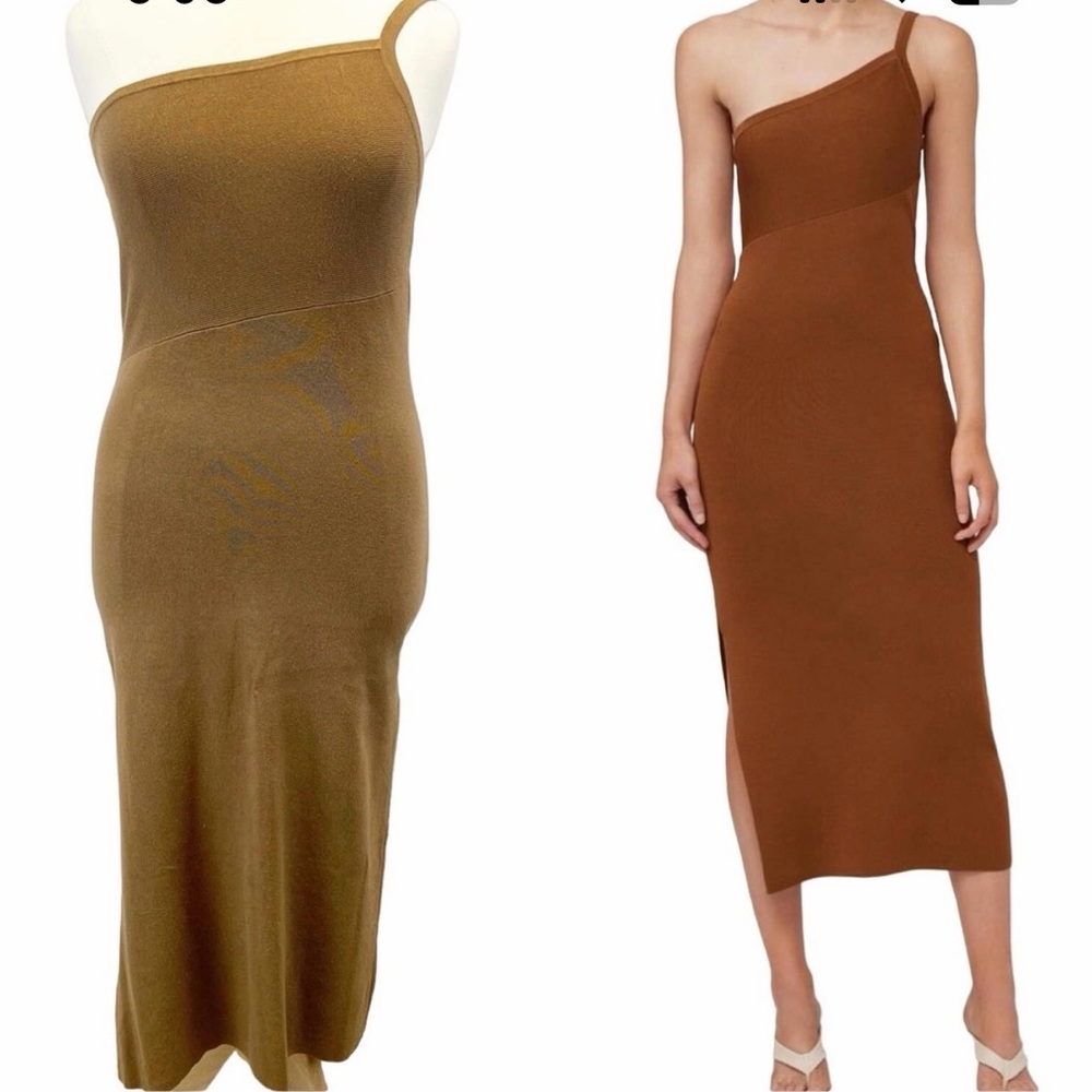 HOUSE OF HARLOW x REVOLVE brown‎ knit midi dress one shoulder small